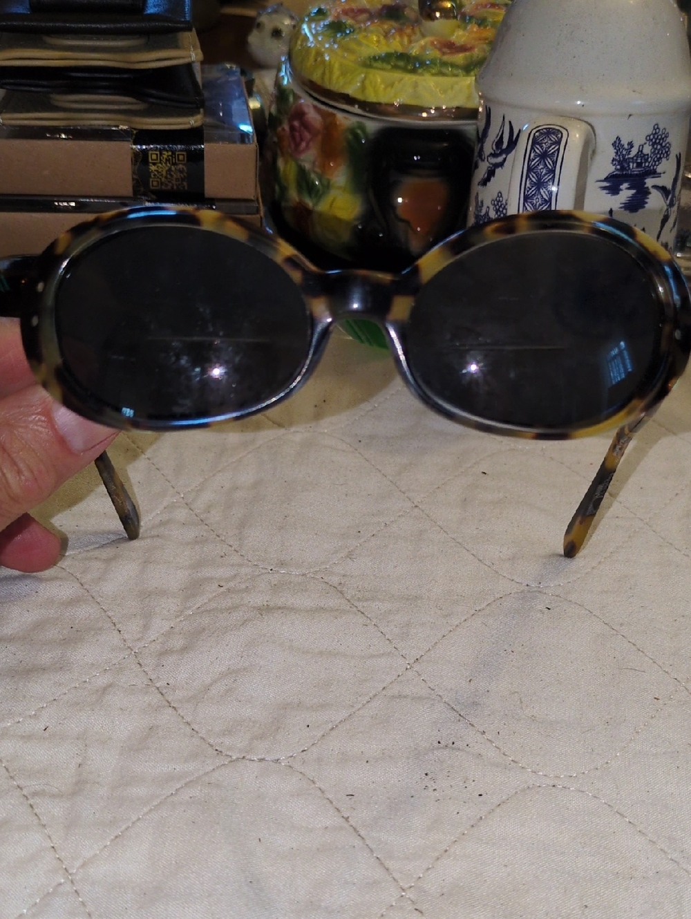 Kate Spade Emalia Tortoiseshell Oval Sunglasses with Dark Lenses